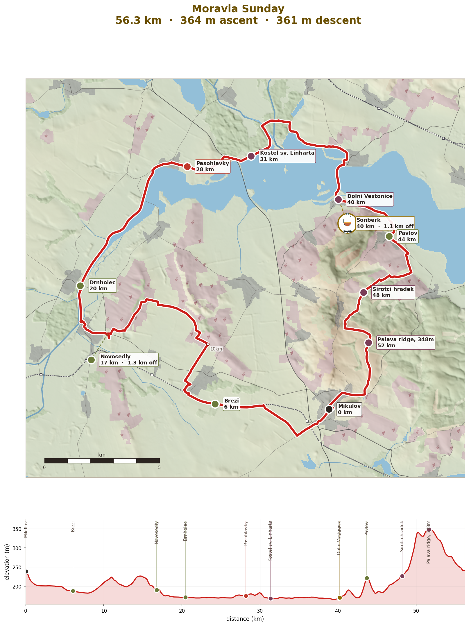 Sunday: over the Pálava, the Venus and the Roman fort, 56km