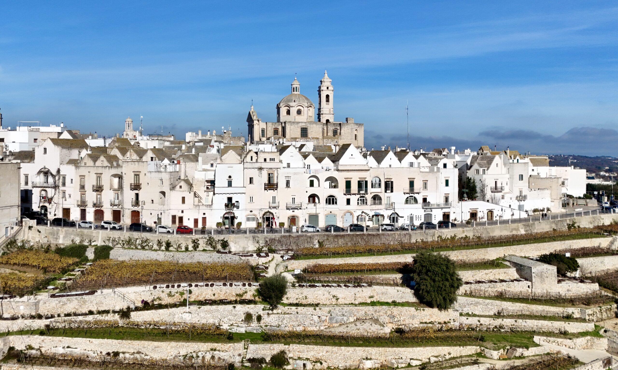 Locorotondo's white houses above the trulli of the Valle d'Itria